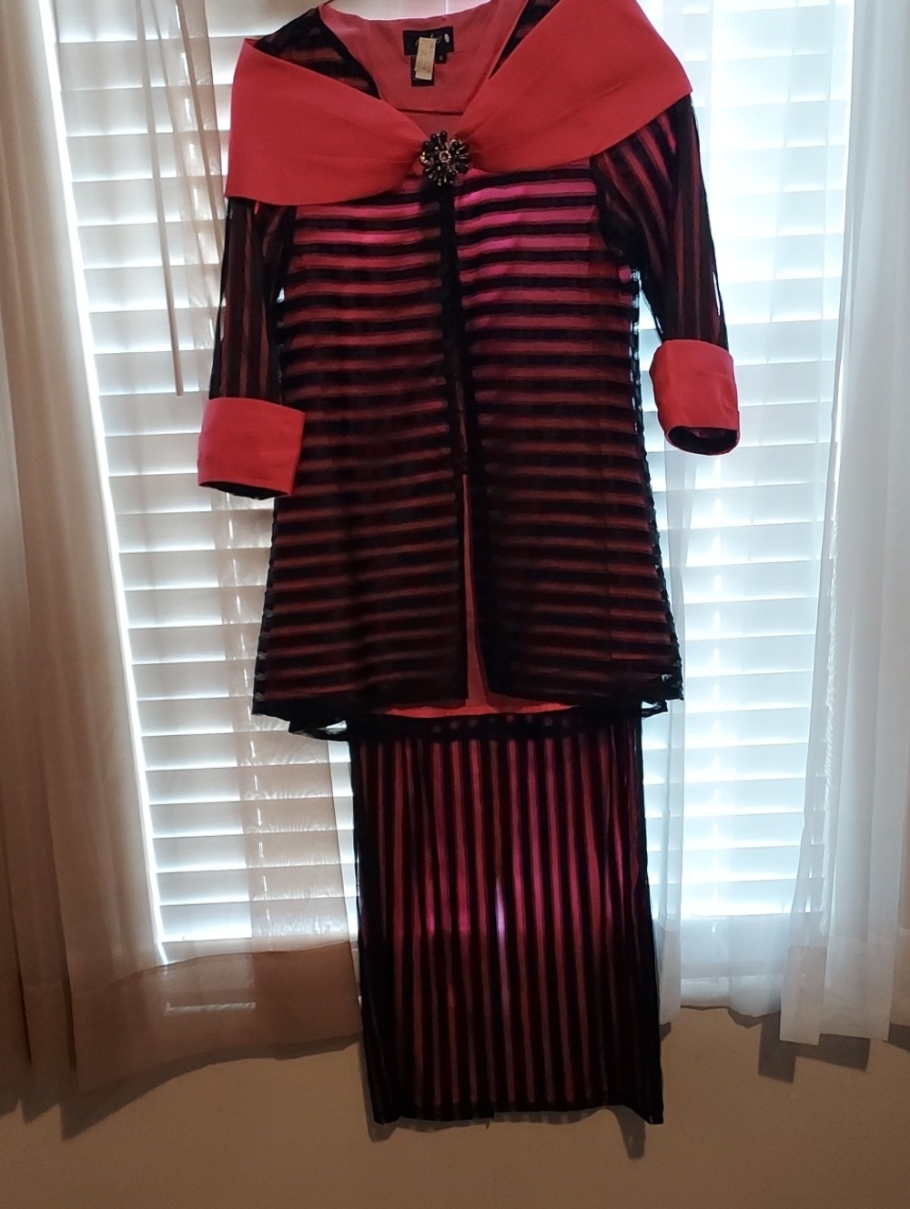 Elegant Black & Pink Striped Women's Dress with Pink Accents